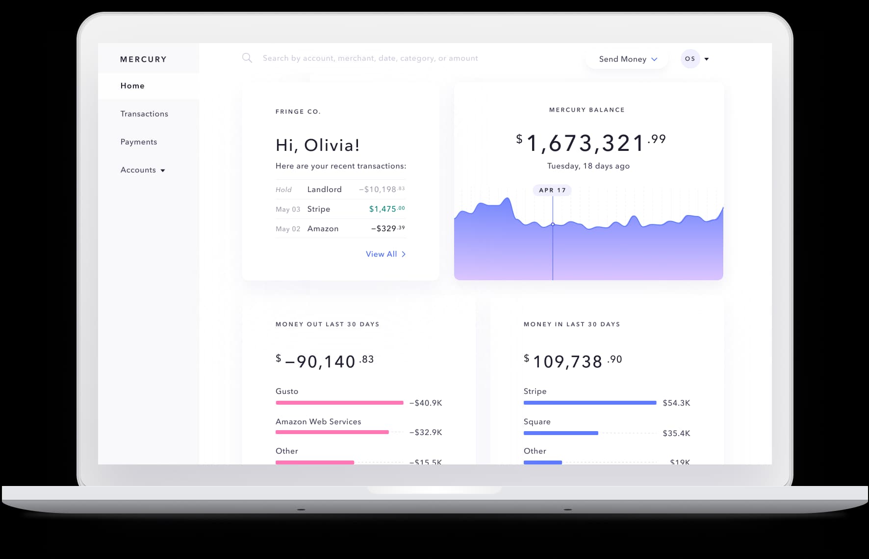 Tela de gestão de despesas